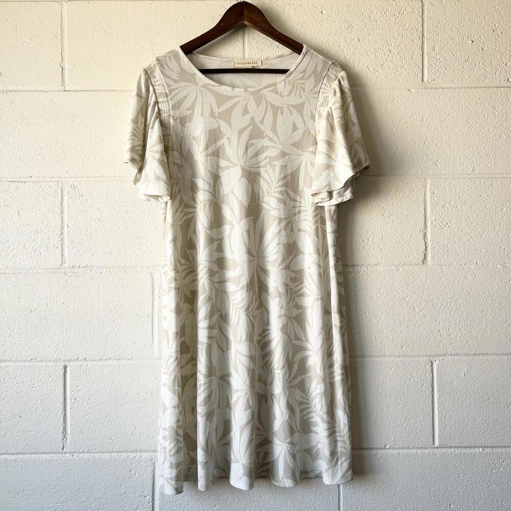Ecothreads Beige Floral Short Sleeve Mini T-shirt Dress Women's Large